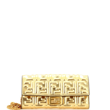 Fendi Baguette Continental Wallet on Chain Zucca Embossed Leather