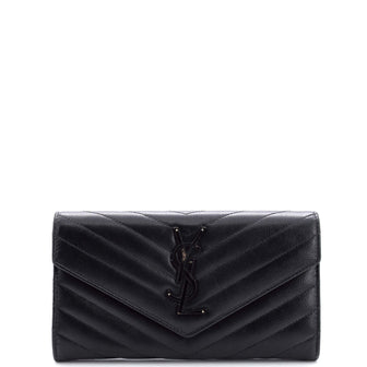 Saint Laurent Classic Monogram Flap Wallet Matelasse Chevron Leather Large