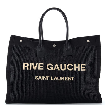 Saint Laurent Rive Gauche Shopper Tote Raffia with Canvas Large
