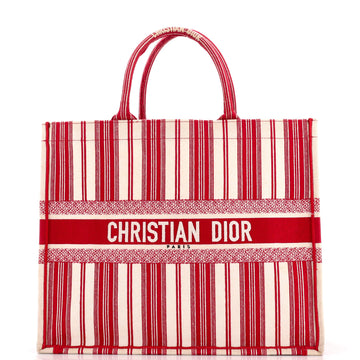 Christian Dior Book Tote Bayadere Stripe Embroidered Canvas Large