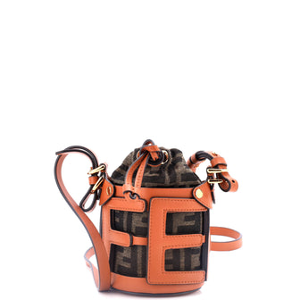 Fendi Step Out Bucket Bag Leather with Zucca Canvas Nano