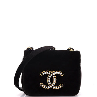 Chanel Crystal CC Full Flap Bag Quilted Velvet Mini