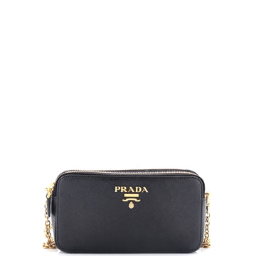 Prada Double Zip Wallet on Chain Crossbody Saffiano Leather Mini
