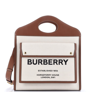 Burberry Logo Pocket Tote Canvas with Leather Medium