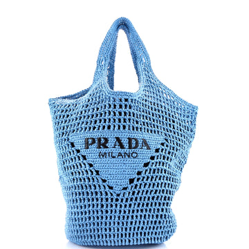 Prada Triangle Logo Bucket Tote Raffia Small
