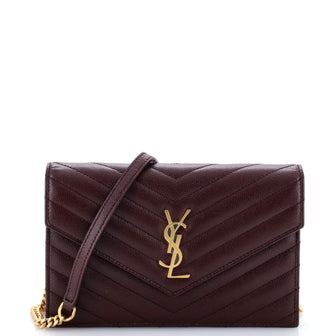 Saint Laurent Classic Monogram Wallet on Chain Matelasse Chevron Leather Small