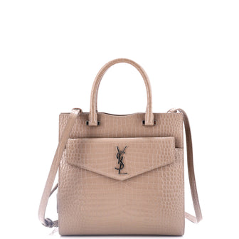 Saint Laurent Uptown Tote Crocodile Embossed Leather Small