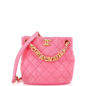 Chanel Logo Chain Bucket Bag Quilted Goatskin Small