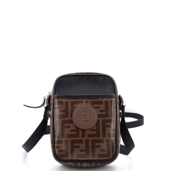 Fendi FF Logo Stamp Zip Crossbody Bag Zucca Coated Canvas Mini