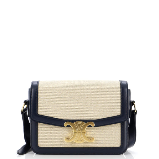 Celine Triomphe Shoulder Bag Canvas with Leather Teen Blue