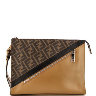 Fendi Zip Flat Wristlet Pouch Zucca Coated Canvas and Leather Medium