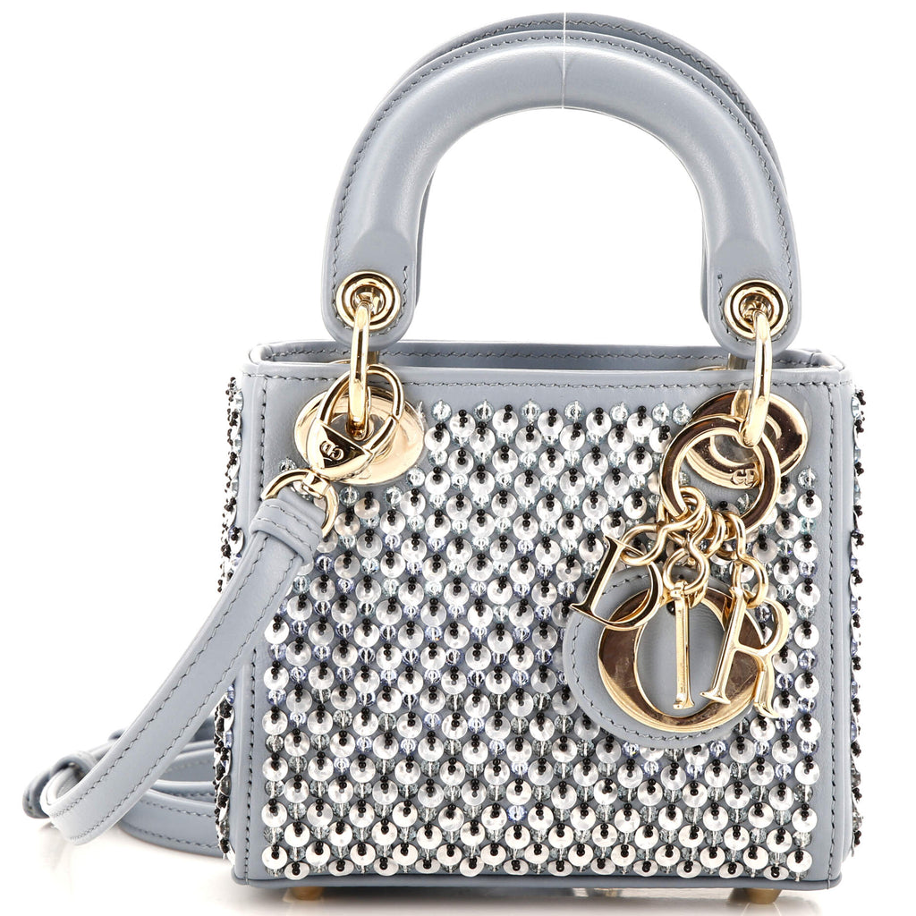 Christian Dior Lady Dior Bag Sequin and Beaded Leather Micro Blue