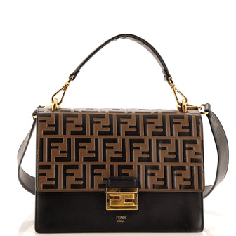 Fendi Kan U Shoulder Bag Zucca Embossed Leather Medium