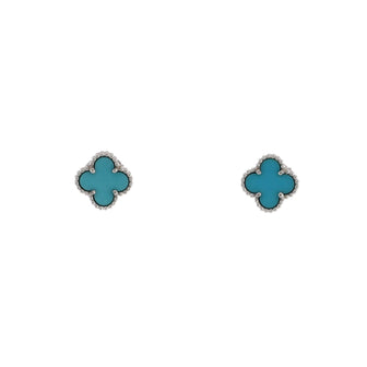 Sweet Alhambra Stud Earrings 18K White Gold and Turquoise