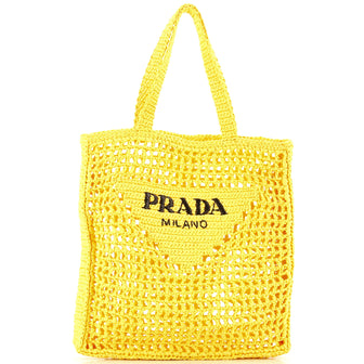 Prada Triangle Logo Open Tote Raffia