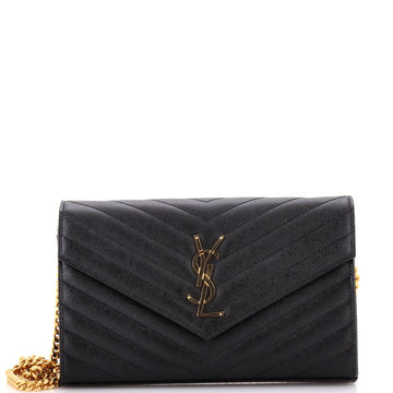Saint Laurent Classic Monogram Wallet on Chain Matelasse Chevron Leather Medium