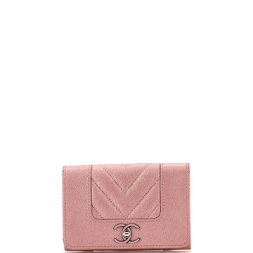 Chanel Mademoiselle Vintage Flap Card Case Chevron Caviar
