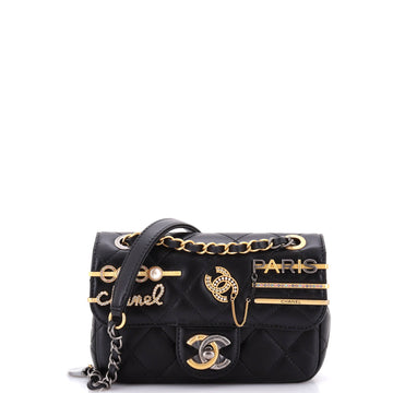 Chanel Coco Clips Flap Bag Embellished Quilted Lambskin Mini
