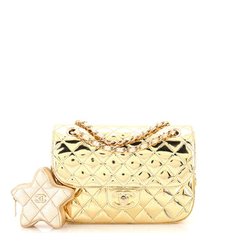 Chanel Classic Single Flap Bag with Star Coin Purse Quilted Metallic Leather Small