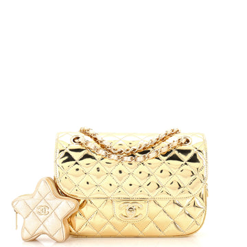 Chanel Classic Single Flap Bag with Star Coin Purse Quilted Metallic Leather Small