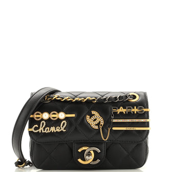 Chanel Coco Clips Flap Bag Embellished Quilted Lambskin Mini