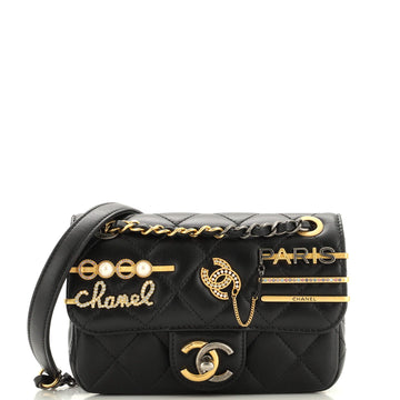 Chanel Coco Clips Flap Bag Embellished Quilted Lambskin Mini