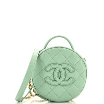 Chanel Round Vanity With Chain Quilted Caviar Small