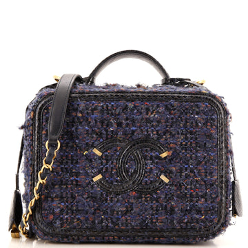 Chanel Filigree Vanity Case Quilted Tweed with Snakeskin Medium