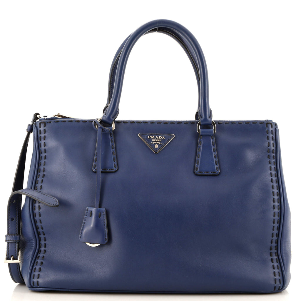 Prada Galleria Double Zip Tote Stitched City Calf Medium Blue 2932106