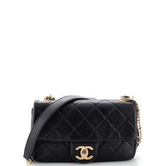 Chanel Crystal Pearls Chain Flap Bag Quilted Calfskin Small