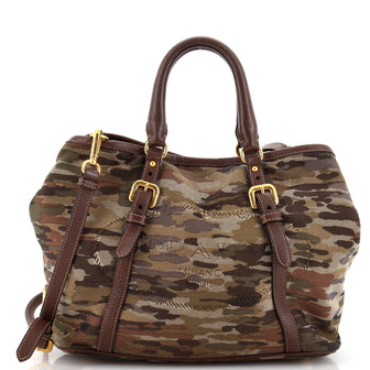 Prada Logo Convertible Tote Printed Canvas with Leather Medium