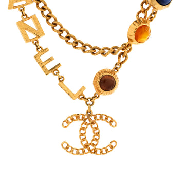 Chanel CC Logo Double Strand Pendant Necklace Metal with Gripoix