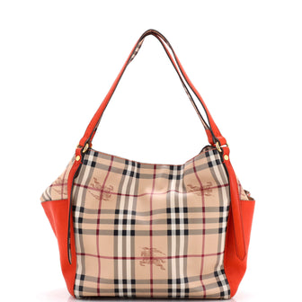 Burberry Canterbury Panels Tote Haymarket Coated Canvas and Leather Small