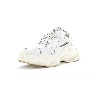 Balenciaga Women's Allover Logo Triple S Sneakers Printed Technical Fabric and Faux Leather