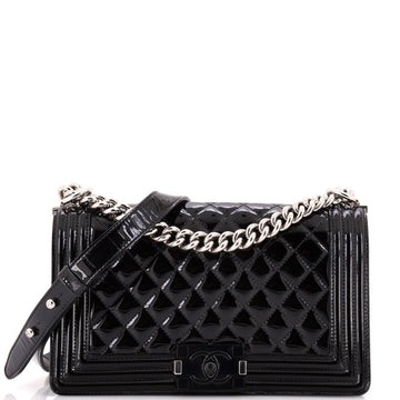 Chanel Boy Flap Bag Quilted Plexiglass Patent Old Medium