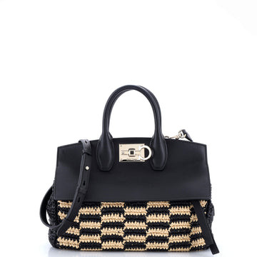 Salvatore Ferragamo Studio Satchel Woven Raffia and Leather Small