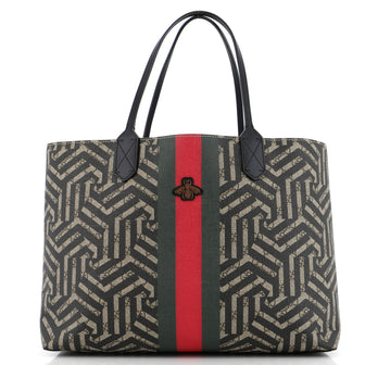 Gucci Bee Web Shopping Tote Caleido GG Coated Canvas Medium