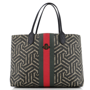 Gucci Bee Web Shopping Tote Caleido GG Coated Canvas Medium