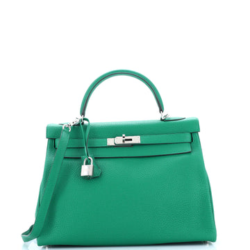 Hermes Kelly Handbag Green Togo with Palladium Hardware 32
