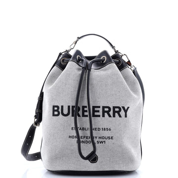 Burberry Horseferry Drawstring Bucket Bag Printed Canvas with Leather