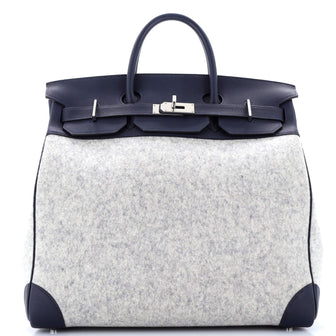 Hermes HAC Birkin Bag Todoo Wool and Blue Togo with Palladium Hardware 40