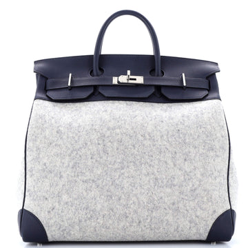 Hermes HAC Birkin Bag Todoo Wool and Blue Togo with Palladium Hardware 40
