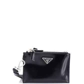 Prada Double Zip Wristlet Pouch Spazzolato Leather and Tessuto