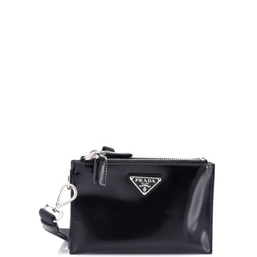 Prada Double Zip Wristlet Pouch Spazzolato Leather and Tessuto