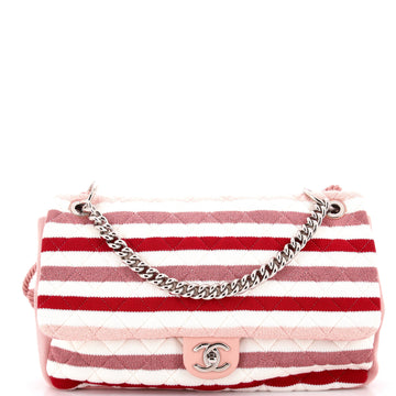 Chanel Rope Flap Bag Quilted Striped Jersey Large