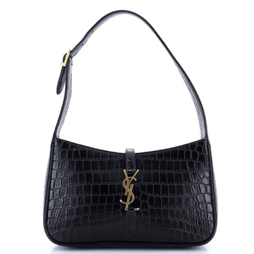 Saint Laurent Le 5 a 7 Hobo Crocodile Embossed Leather Small