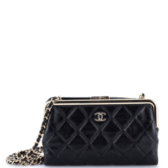 Chanel Logo Clasp Frame Clutch with Chain Quilted Lambskin Small