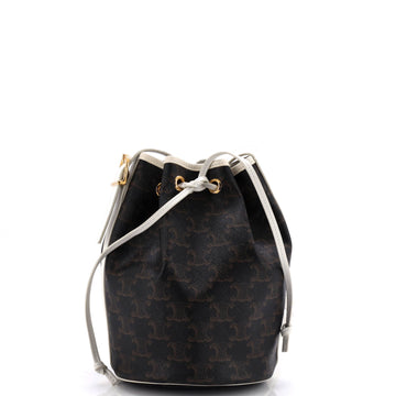 Celine Drawstring Bucket Bag Triomphe Coated Canvas Small