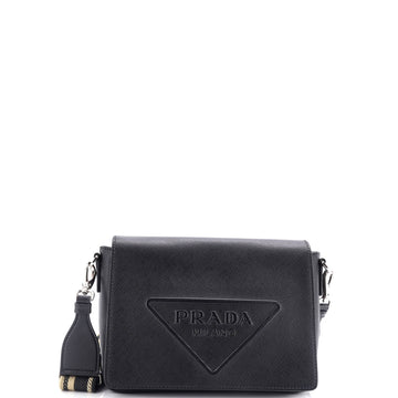 Prada Triangle Logo Flap Crossbody Bag Embossed Saffiano Leather Small