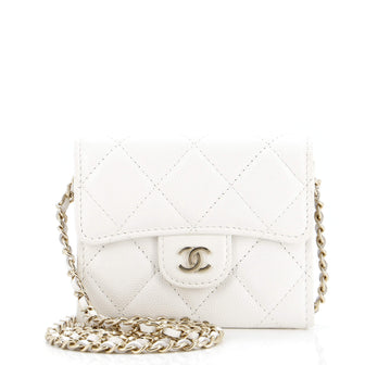 Chanel Classic Flap Card Holder on Chain Quilted Caviar Mini